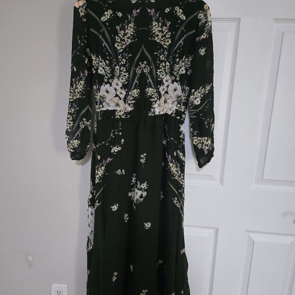 Massimo Dutti Forest Green Floral Long Sleeve Dress - Picture 5 of 15
